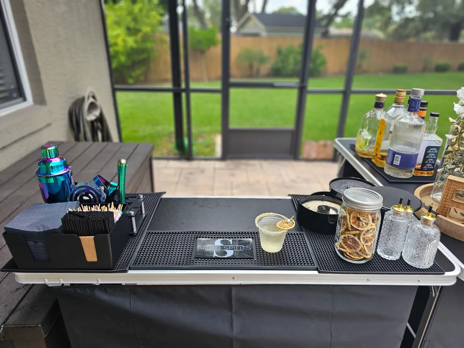 Bartender station with cocktail ingredients
